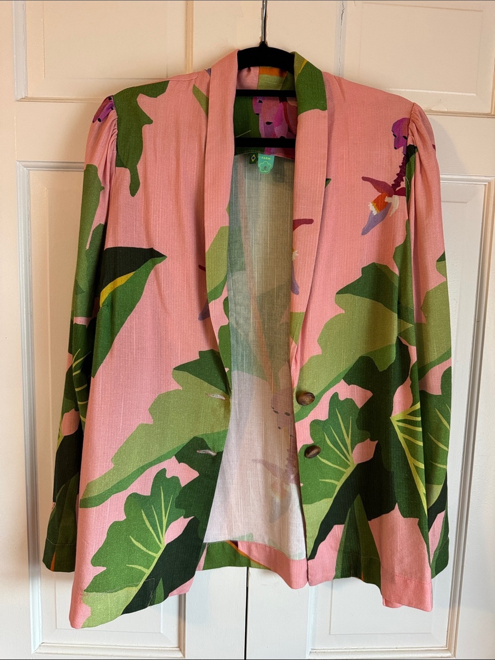 NWOT Farm Rio Tropicalist Pink/Green Lightweight Linen/Viscose Blazer Jacket - Picture 11 of 13